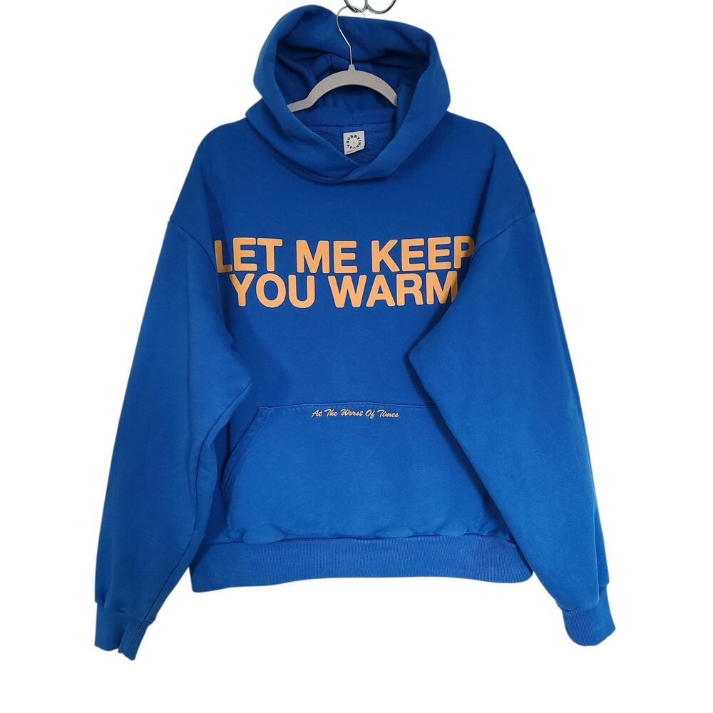 SORRYIMBUSY "Let Me Keep You Warm Hoodie" Blue Size Large - Picture 2 of 8